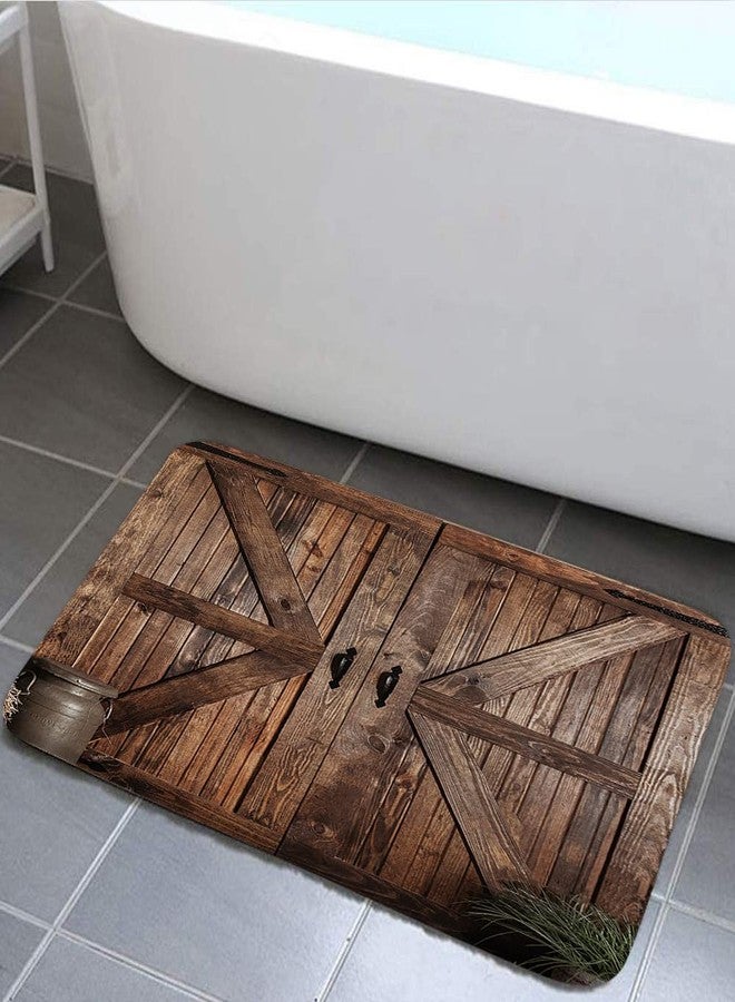 Jipusai Rustic Barn Door Bath Rugs, Vintage Countryside Farmhouse Wood Board Shower Mat Non Slip,Flannel Toilet Bath Mat Bathroom Decor 17X29 in - Image 3